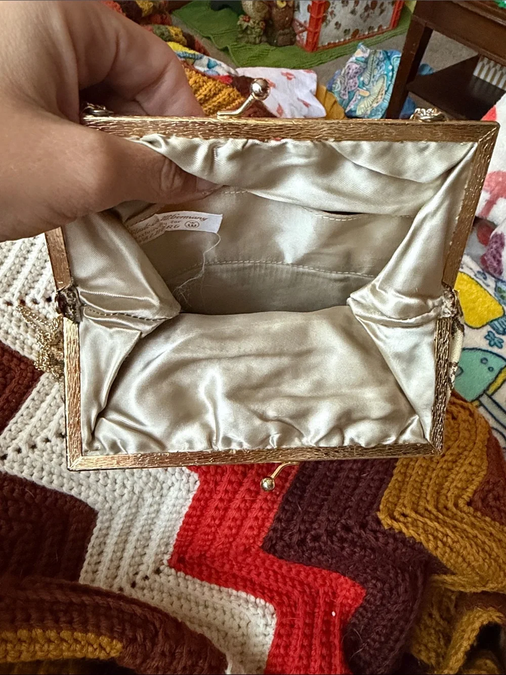 Walborg Cream Floral Tapestry Clutch with Pink and Brown Accents
